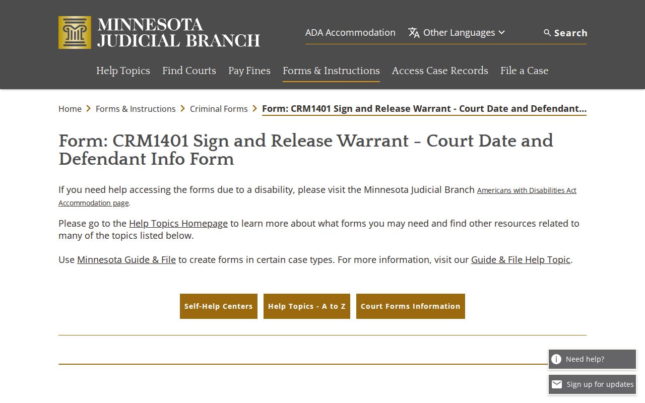 Minnesota sign-and-release court date form used after some missed Sibley County city citations
